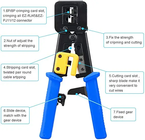 Профессиональный обжимной инструмент RJ45 для RJ11/RJ12 сетевой cat5 cat6 8p Кабельный инструмент для зачистки EZ сквозные обжимные плоскогубцы