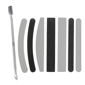 

7 Pcs Lime Straight Curve 100/180 For The Reconstruction Of Nail Art & 1 Pcs Cuticle Nail Art Pusher Push Spoon Tool Body Care