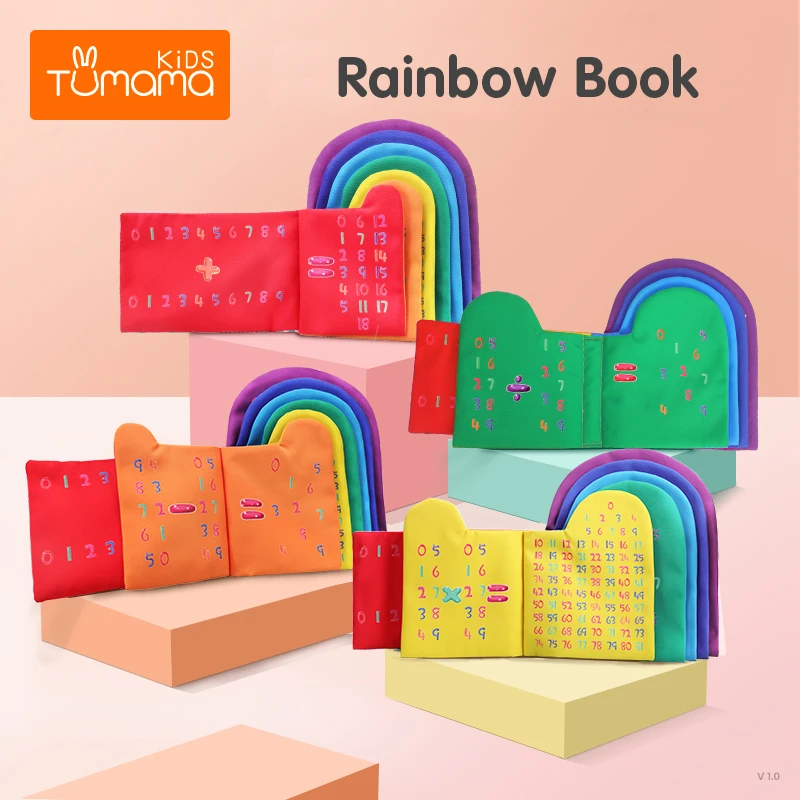 TUMAMA Colorful 3D Soft Baby Early Educational Cloth Books Soft Quiet Book Kids Learning Rainbow Cloth Book Montessori Baby Toy