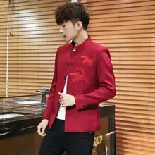 Винтажный жакет типа блейзер для мужчин Весна китайский стиль Бизнес Повседневный Стенд воротник Мужской приталенный Блейзер Мужской Блейзер Куртка XXXL