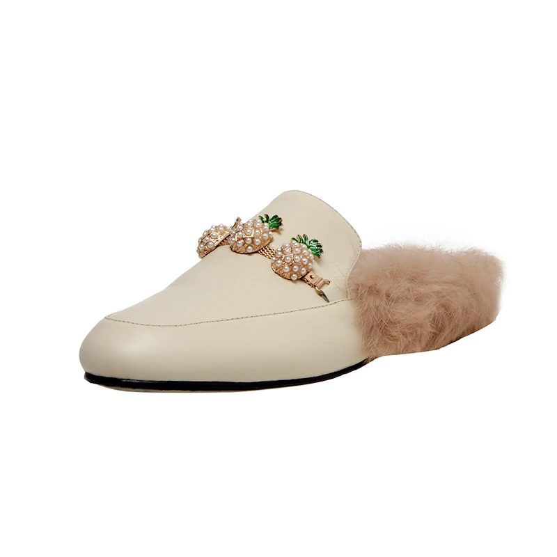 beige Большие размеры 34-43; новые зимние женские плюшевые меховые тапочки; удобная женская обувь на плоской подошве из натуральной кожи с кроличьим мехом; Botas - Цвет: beige