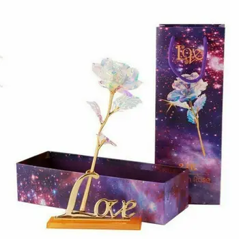 

Romantic Galaxy Rose Flower with Love Base Stand Gift For Friends Valentines Birthdays Wedding Anniversary
