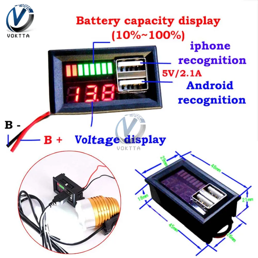 BMS 3S 4S 12V 12,6 V измеритель напряжения индикатор емкости двойной USB 5V 2A выход СВЕТОДИОДНЫЙ цифровой дисплей вольтметр тестер