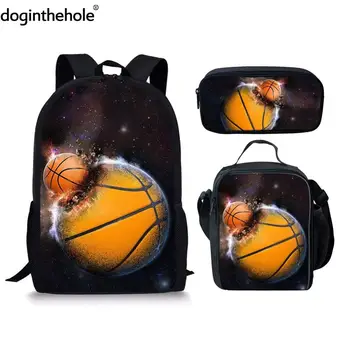 

doginthehole 3D Starry Sky Basketball Printed Teens Backpack Boy Students Cool Bags 3PCS Set Sky Ball Children Custom Schoolbags