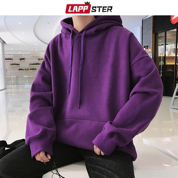 LAPPSTER Men Harajuku Colorful Streetwear Hoodies 2021 Autumn Mens Hip Hop Solid Hooded Sweatshirts Korean Fashions