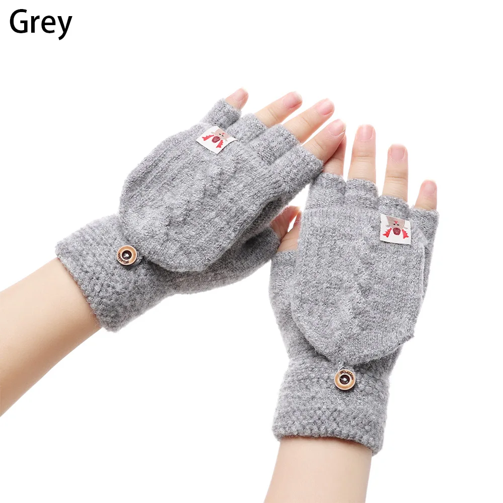 grey 1 пара Женские Руки Теплые Флип подарок мягкие половина пальцев Варежки перчатки вязаные утолщенные искусственная шерсть тепловые перчатки осень-зима - Цвет: grey