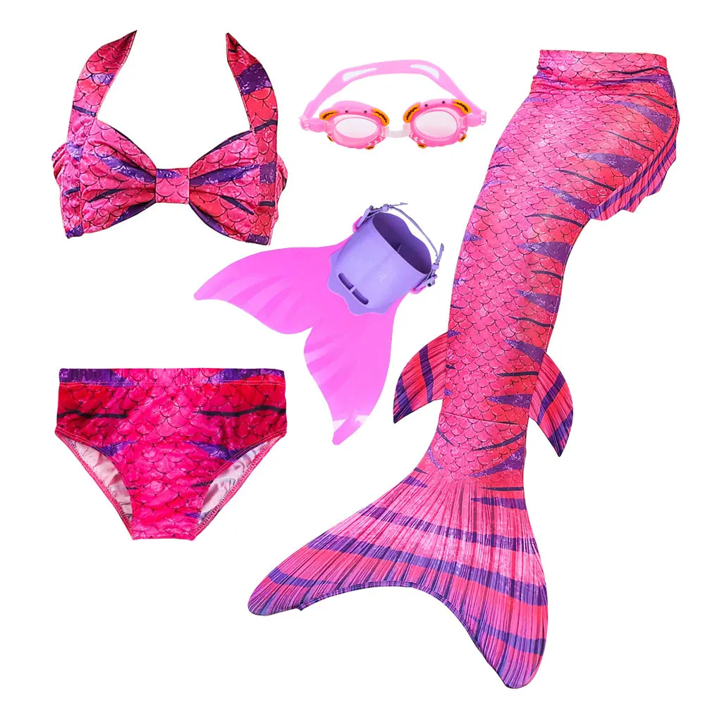 

5pcs Girls Mermaid Tail For Swimming Cosplay Swimsuit Kid's Sparkle Mermaid Tails With Monofin Swimmable Costume Swimwear Sets