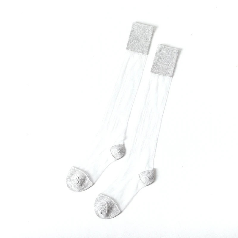 Grey Socks Модные носки с кристаллами, Корейская версия женских длинных носков без пятки, шелковые прозрачные персональный стеклянный носки - Цвет: Grey Socks