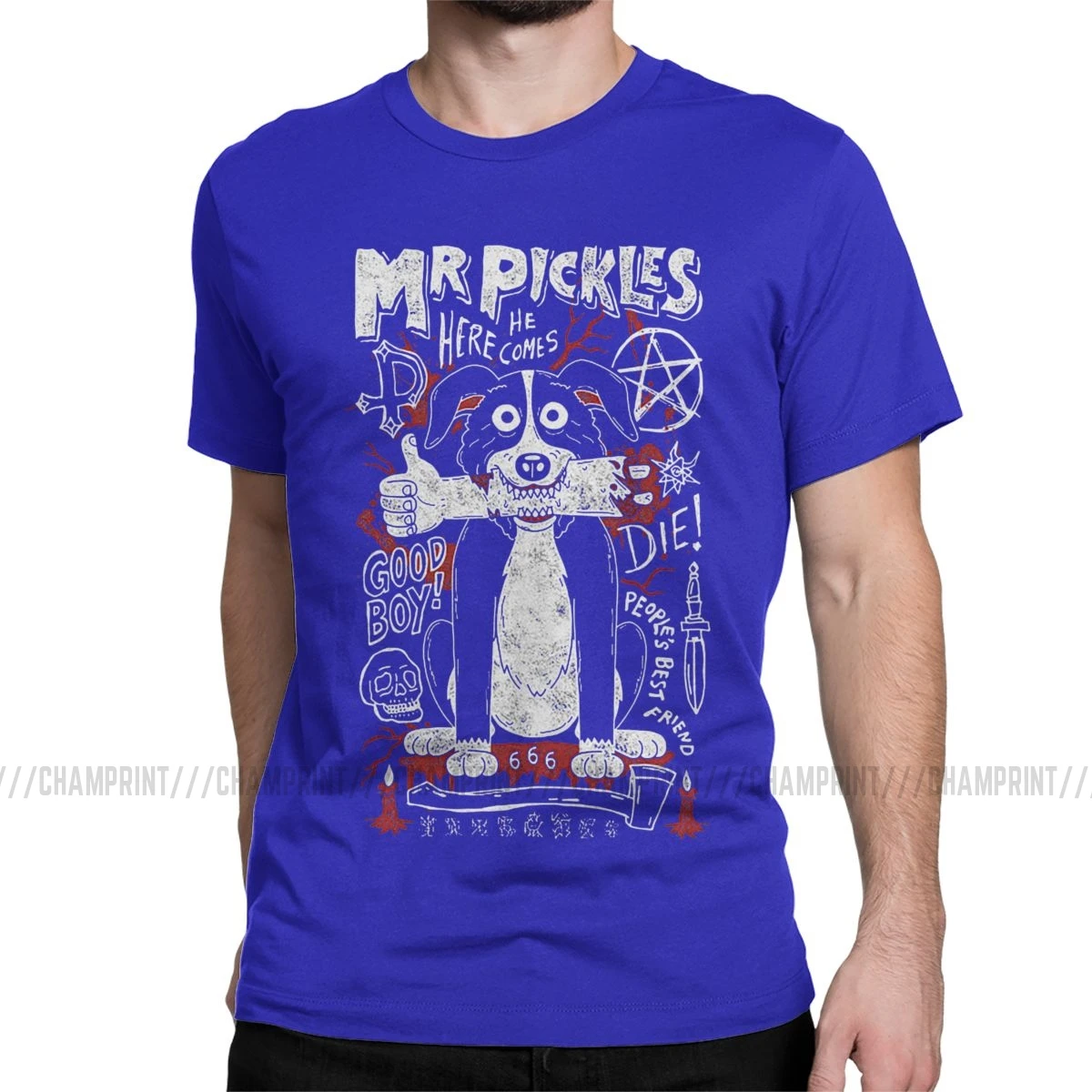 Mr Pickles мужские футболки ТВ взрослые собаки злой сатана забавная футболка с коротким рукавом Хлопок 4XL 5XL 6XL - Цвет: Синий