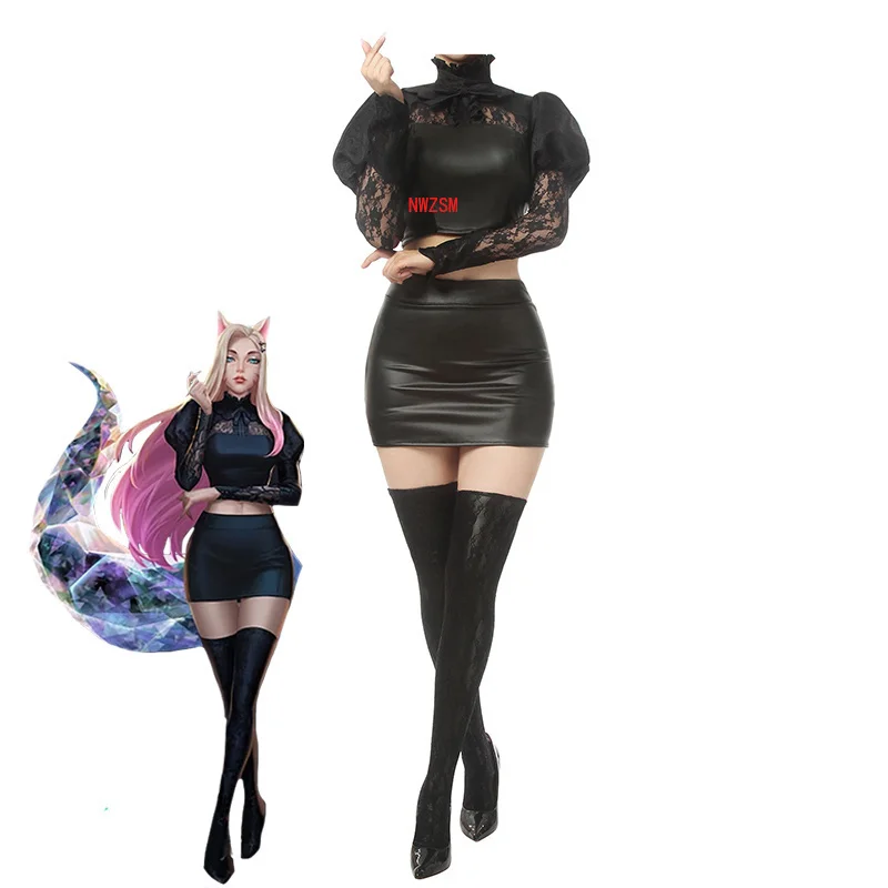 KDA Baddest Ahri Косплей Костюм LOL косплей костюм игры сексуальный обувь парик для