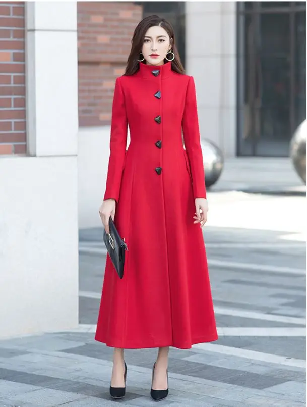 Casaco Feminino Women Plus Size Autumn Winter Cassic Woolen Maxi Long Coat Female Robe Outerwear Manteau Femme - Цвет: red