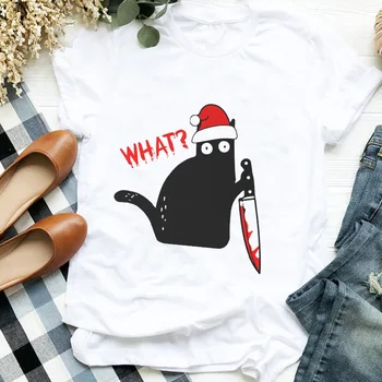 

Women Lady Cat Cartoon Christmas Cute Clothing Fall Halloween Print T Tee Womens Tshirt Female Shirt Clothes Top Graphic T-shirt