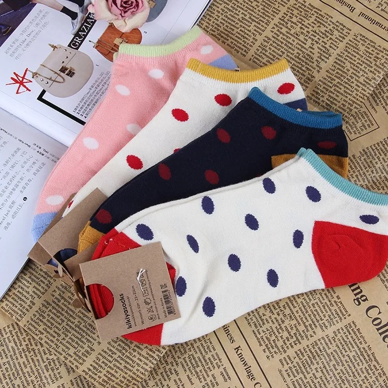 Носки с цветным принтом в горошек; сезон весна-осень; женские хлопковые носки; модные повседневные удобные мягкие дышащие милые персонализированные носки