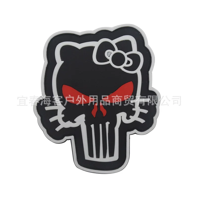 P00134 Kitty Punisher Cartoon Velcro Shoulder Emblem PVC di jiao zhang Disposable Waterproof Raincoat Jacket Sticker