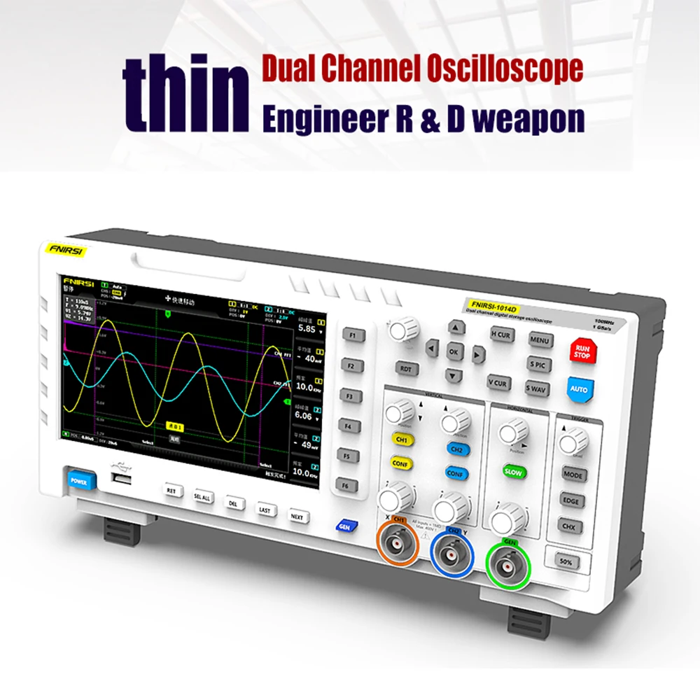 Цифровой осциллограф 1014D 7-дюймовый TFT ЖК-дисплей 100 МГц * 2 2-в-1 двухканальный