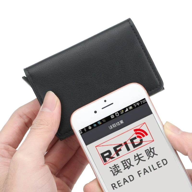 Casual Man Card Holder  Metal RFID Credit Card Holder  Wallet  Aluminium  PU Leather Business Cardholder Case  Black/Brown