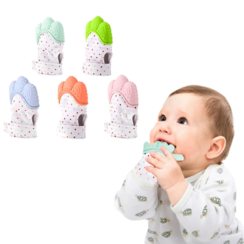 Baby Silicone Mitts Teething Mitten Glove Sound Teether Newborn