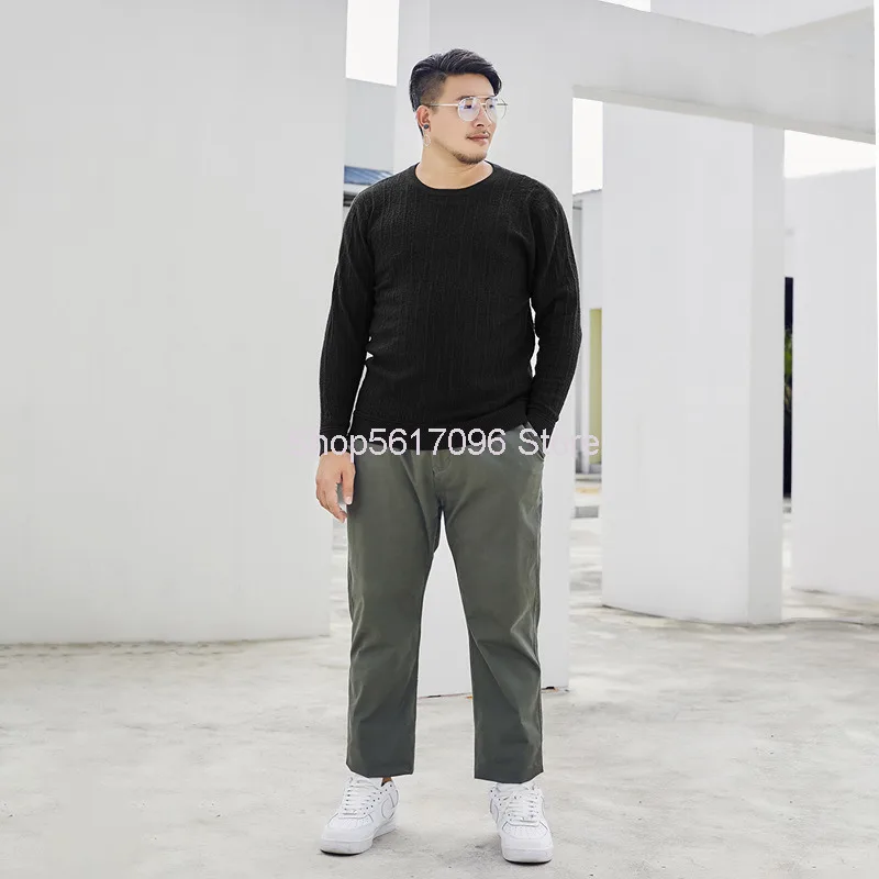 

Big Size Male Sweater Stripes Round Neck Pullover Loose Backing Shirt Fat Man Plus Fat Plus Knitting Sweater