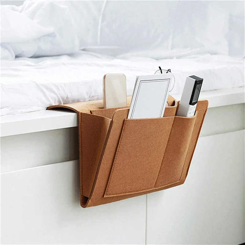 

Felt Bedside Storage Pocket Hanging Organizer Bag Phone Holder Remote for Home Bed Rails Sofa