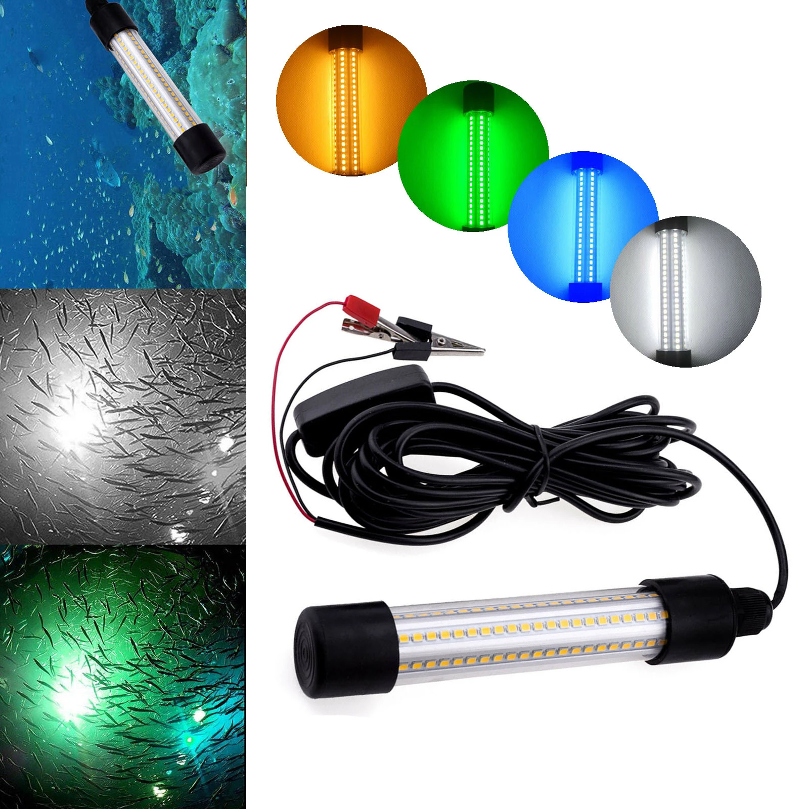 lampara de luz led subacuatica impermeable 12v 1200lm para barco de pesca nocturna sumergible iluminacion exterior luces blancas verdes y azules