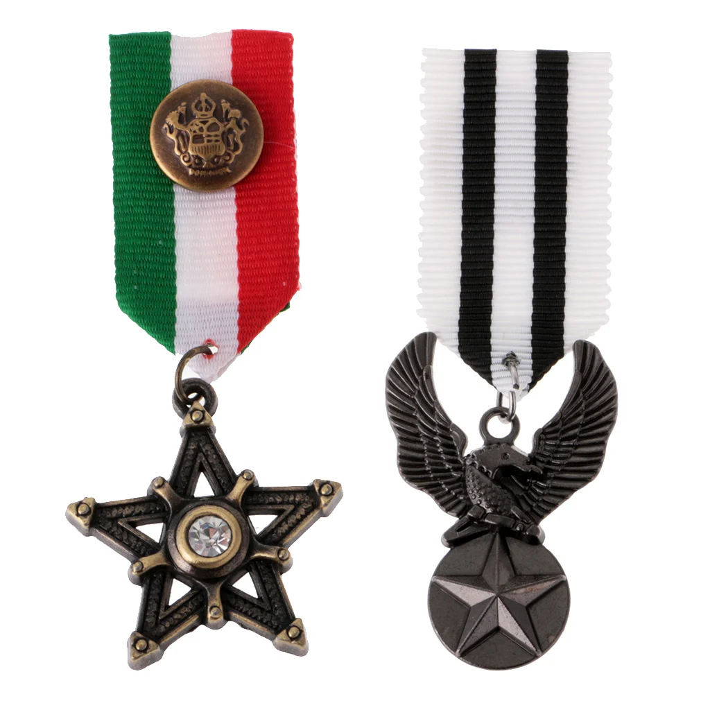 2 Pcs Vintage Men's Uniform Medal Star Eagle Pendant Streampunk Brooch Badge Jewelry