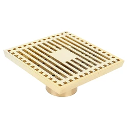 Pure Copper Square Drain Shower Sink Drain Anti-Odor Bathroom Floor Drain Tile Insert Invisible European Vintage 10X10cm