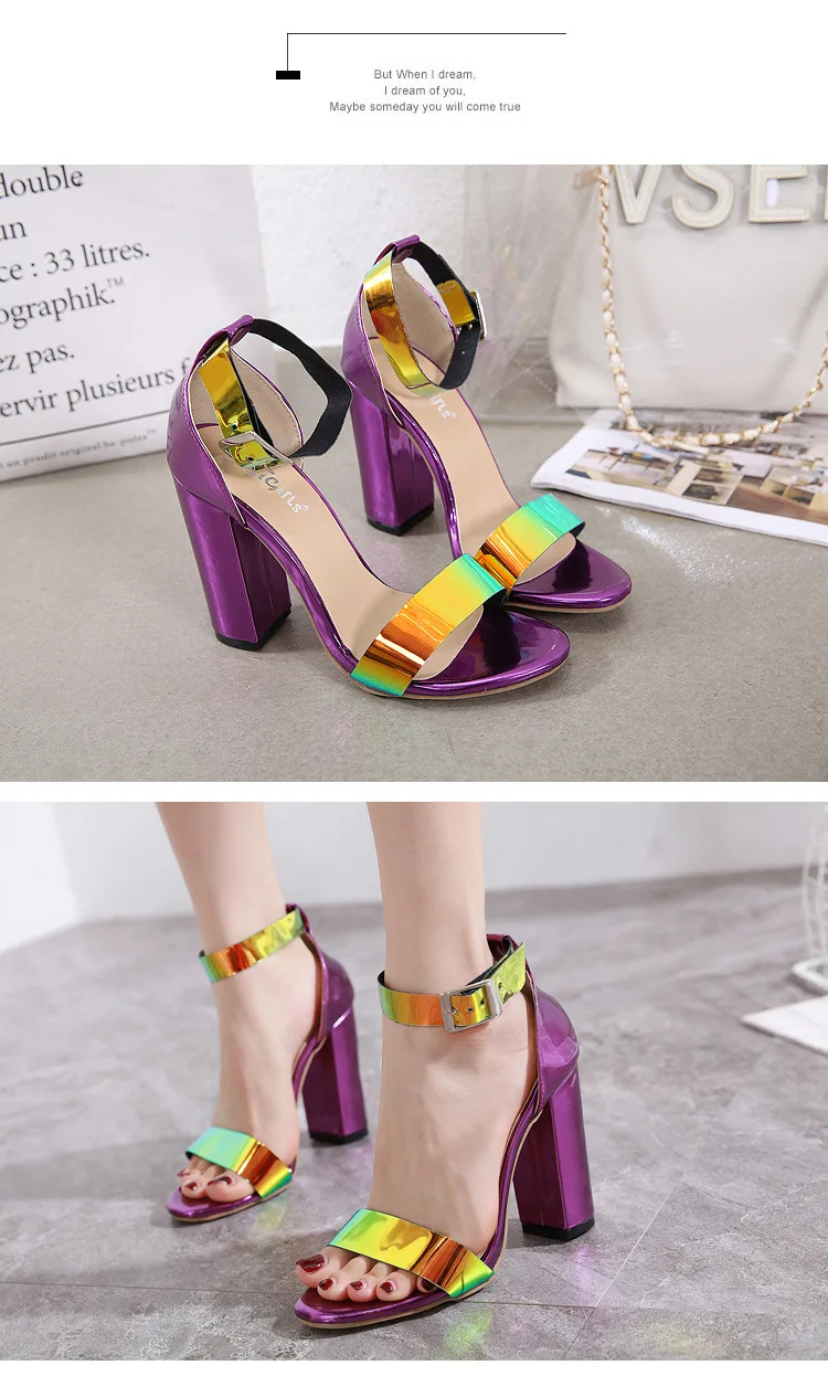 HOKSZVY Women Summer Spring 11cm Square Heels Sandals Seven-Color Cool High-Heel Cover Heels Sandals JXQ
