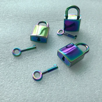 

Metal Square Rectangle Padlock With Painted Color, Padlock With Key For Bag Decoration