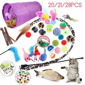 

Cat Toy 28Pcs/Set Pet Kit Collapsible Tunnel Cat toy Fun Bell Feather Mice Shape Pet Kitten Dog Cat Interactive Play Supplies