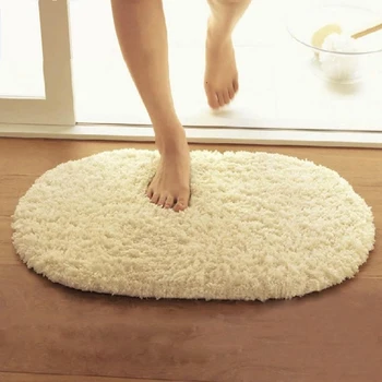 

Bathroom Plush Mat Non-slip Water Absorbent Doormat Pad Coral Fleece Kitchen Mats Thicken Oval Door Pads for Entrance Carpet Rug