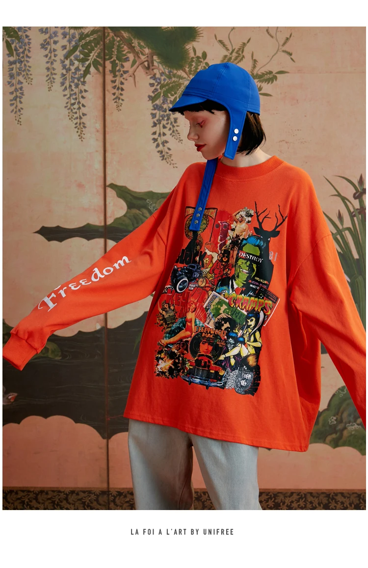 UNIFREE Осенняя мода стиль Индивидуальный творческий свободный досуг длинный рукав санитарный гардероб U193A042BB