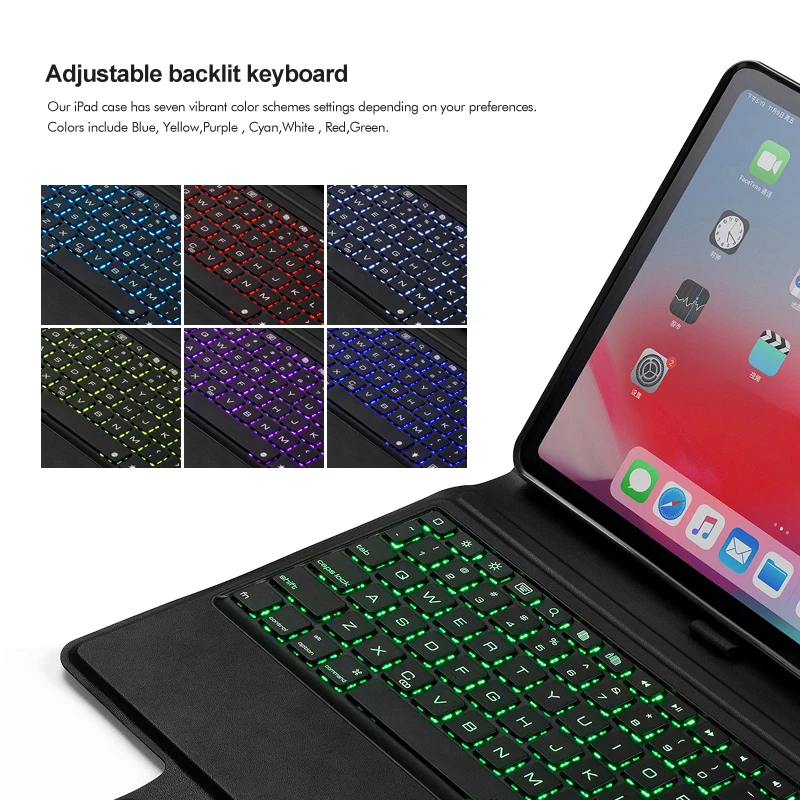 [Новинка] синяя беспроводная клавиатура зуба для iPad pro 1", Премиум чехол из тонкой кожи+ Подсветка+ держатель карандаша+ все в одном дизайне