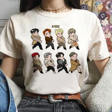 ATEEZ hombre grupo Harajuku estilo coreano T camisa estética ropa de las mujeres de verano de manga corta de moda E chica Top gótico