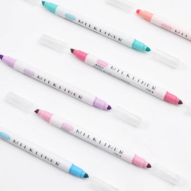 12Pcs/set 12-Candy color Double Headed Fluorescent Pen highlighter pen Key Markers Colour Drawing Mark Stationery school