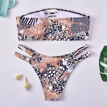 

Roseheart Summer Leopar Sexy Bikini Set Women Swimsuit Bikini Backless Swimwear Low Waist Bathing Suit Female Beach Strapless