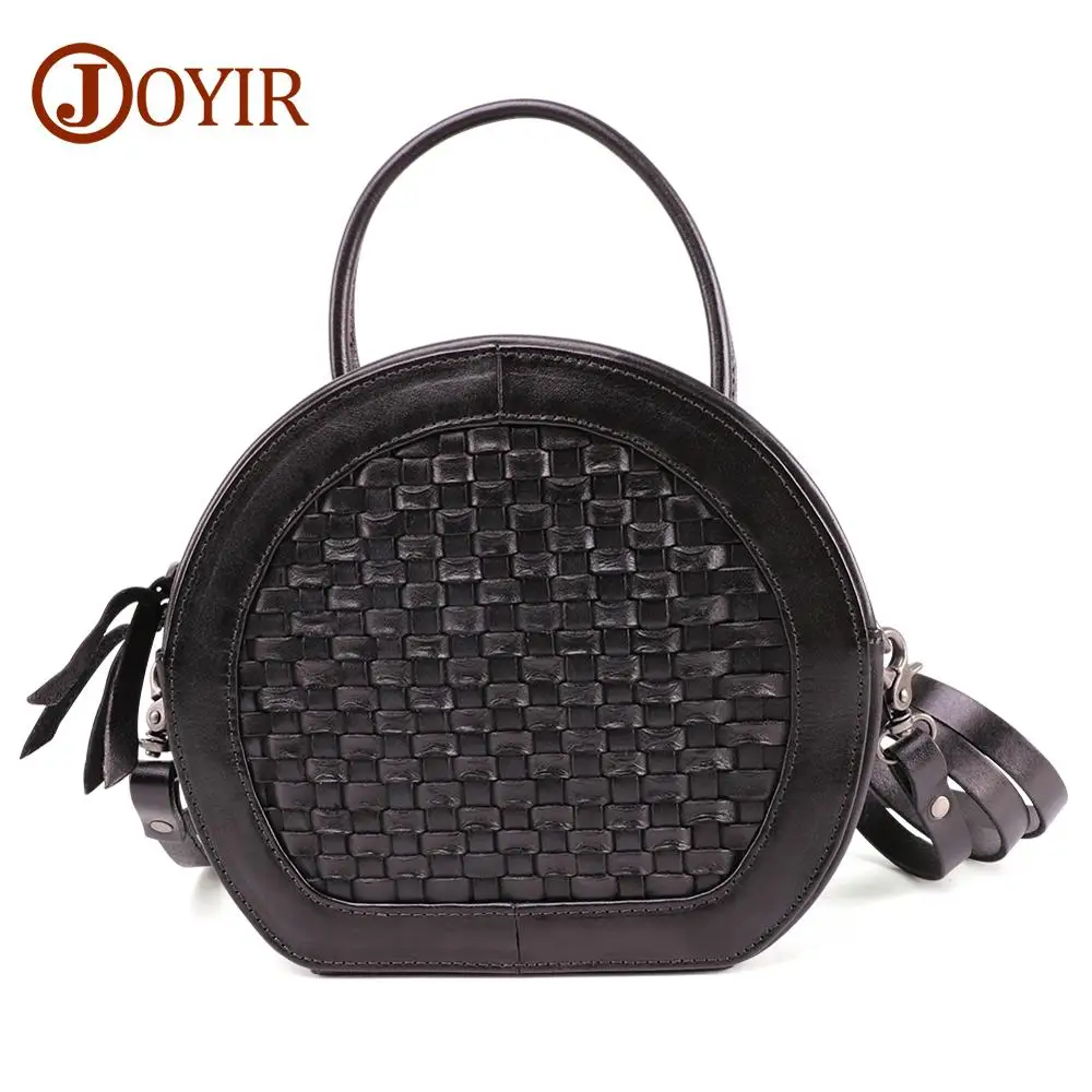 

JOYIR 2019 Brand New Lady Circular shape bag High quality Genuine Leather Women's Luxury Handbag Knitting Shoulder Messenger bag