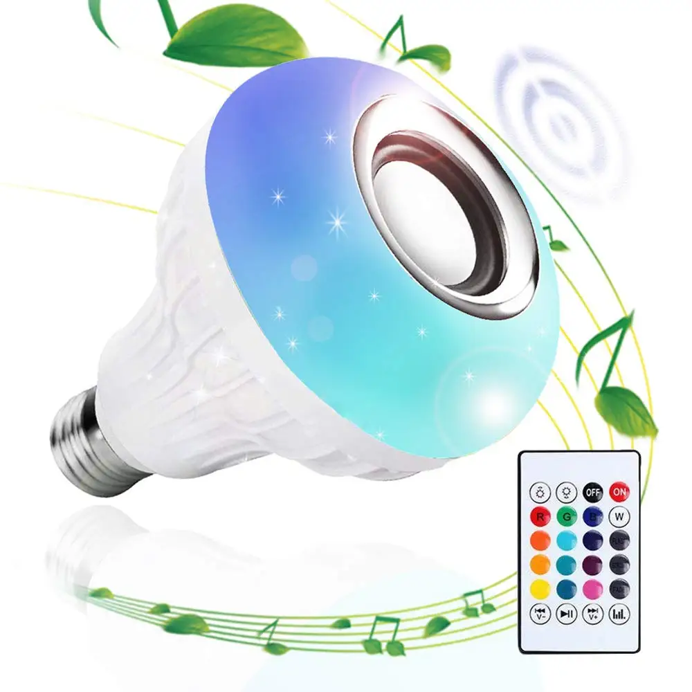 Светодиодная музыкальная лампочка с Bluetooth динамиком E27 RGB Изменение Цвета Смарт LED