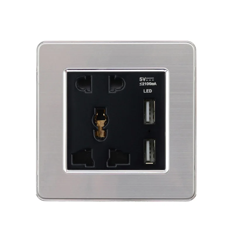 Atlectric Многофункциональная Универсальная Розетка с двумя usb-портами, зарядная розетка, панель из нержавеющей стали, настенная розетка, адаптер - Type: USB With Socket