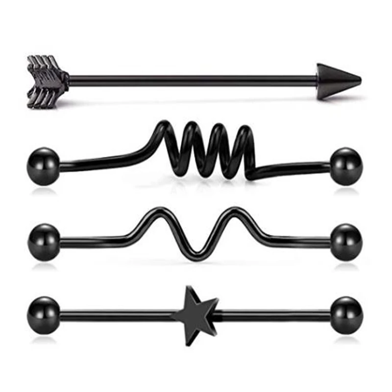 JFORYOUMixed Цвет штанга фабричного производства из нержавеющей стали, Earring-14G 1 1/2 дюйма(38 мм) Хирургические Сталь спирали промышленно производимые ювелирные изделия для пирсинга