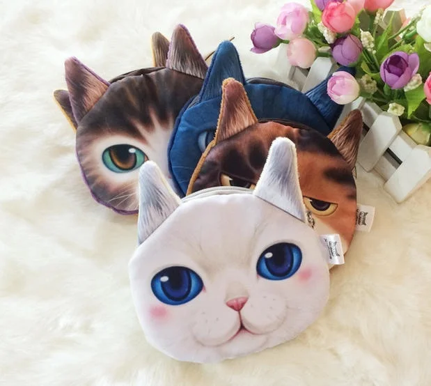 22 цвета, бумажники для монет, кошелек для собак, 3D милый кошелек, сумка, животное, лицо, молния, мини, кошка, собака, портмоне