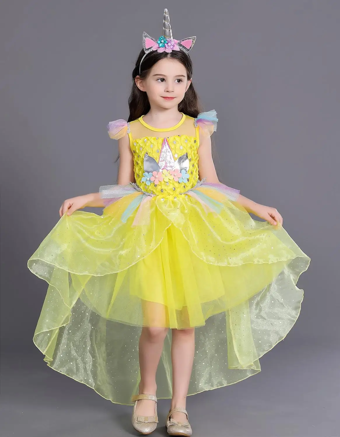 dress Мода для девочек, летний детский единорог Радуга платье принцессы с юбкой-пачкой Танцы платье Детская одежда для Хэллоуина, единорог, Косплэй костюм Длинные вечерние платья - Цвет: dress