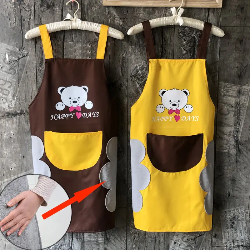 Waterproof Oil Proof Cute Bear Cooking Apron Women Can Wipe Hands On Both Sides Pinafore Aprons kitchen Dress Baking Accessories