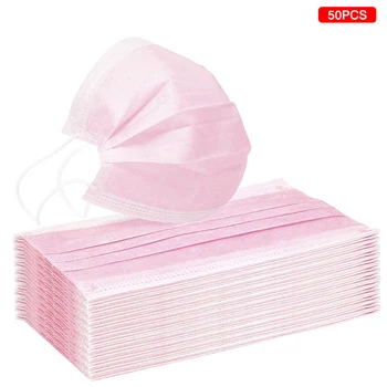 

10/20/50pcs Pink Color Non-woven Face Mask Breathable Mask with Elastic Earband