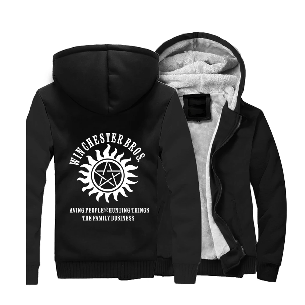 Supernatural Streetwear Hoodies Winchester Brothers Sweatshirt Men Winter Fleece Thick Hooded Sportswear Coat Hoodie Jackets