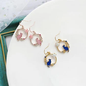 

Women's Earrings Cartoon Cat Geometric Round Flower Earring Girl Drop Earrings Jewelry Accessories for Women