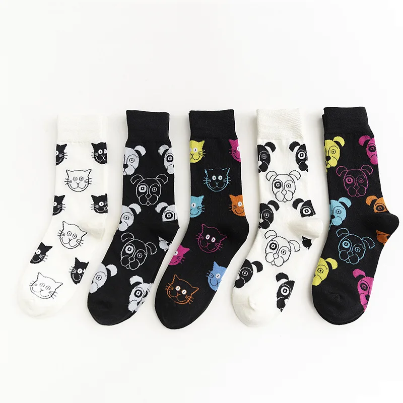 Осенние модные хлопковые парные носки, смешная собака, собака, узор, Средний Носок, уличная одежда, рождественские носки для женщин