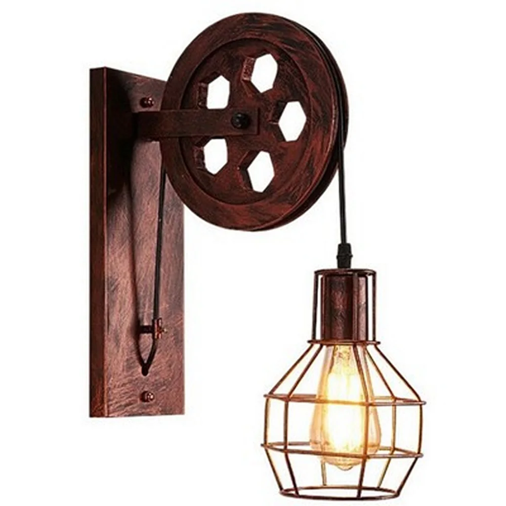 Vintage Industrial Wall lamp Cage Loft Light Fixture European Modern Home Decor Indoor Sconces Pulley lift Bathroom Lighting