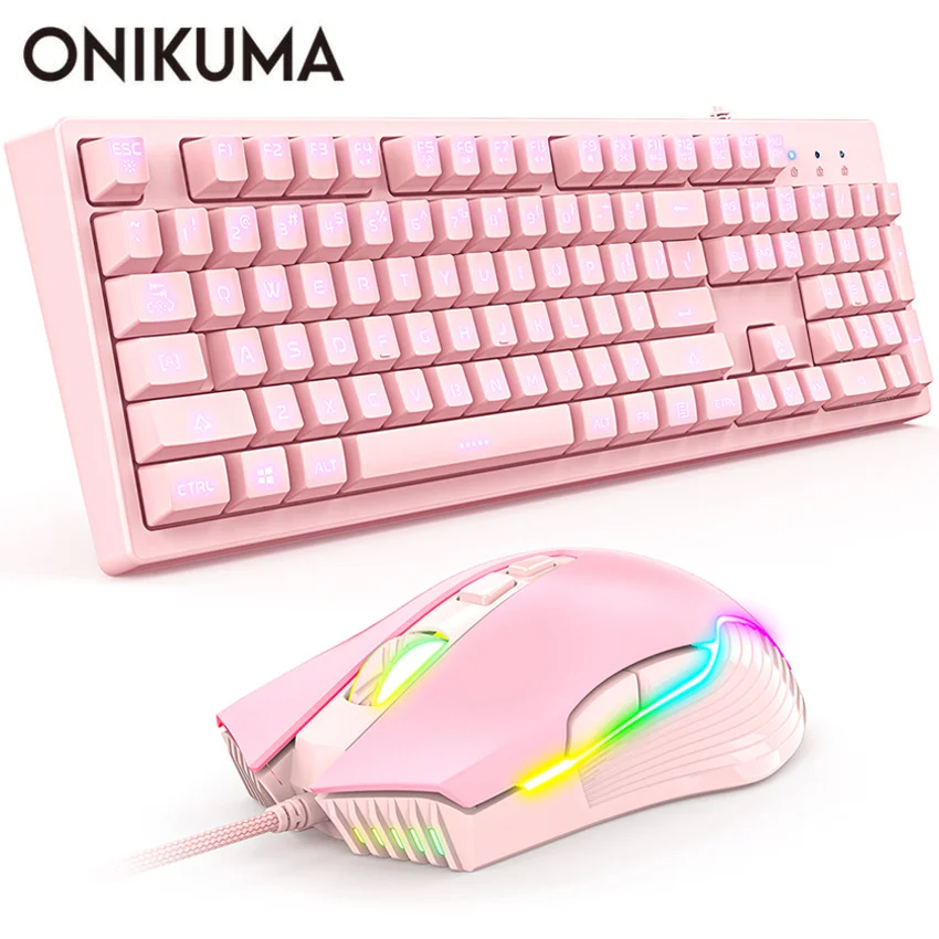 Проводная игровая клавиатура и мышь ONIKUMA G25 розовая CW905 6400 DPI | Компьютеры офис