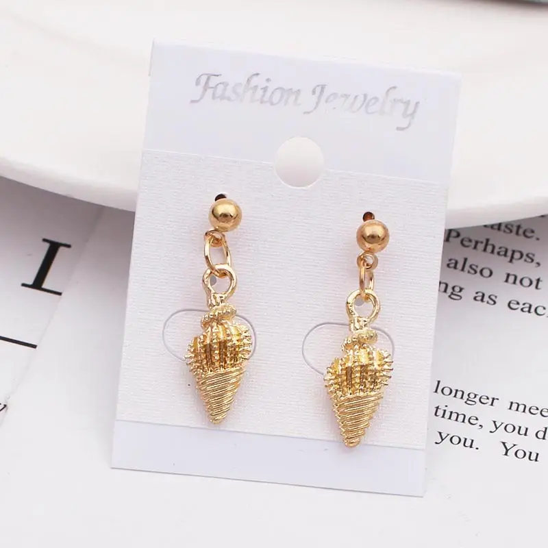 

Gold Color Drop Earrings For Women Trendy Metal Conch Shell Statement Dangle Earrings Wholesale 2019 Summer Beach Jewelry Party