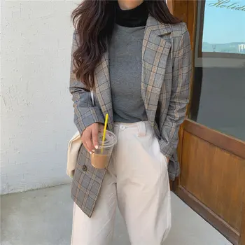 

HziriP Gentle Chic Slender Lady Feminine High Street Loose OL Plus Plaid 2020 Women Geometric Elegance Korea All Match Blazers